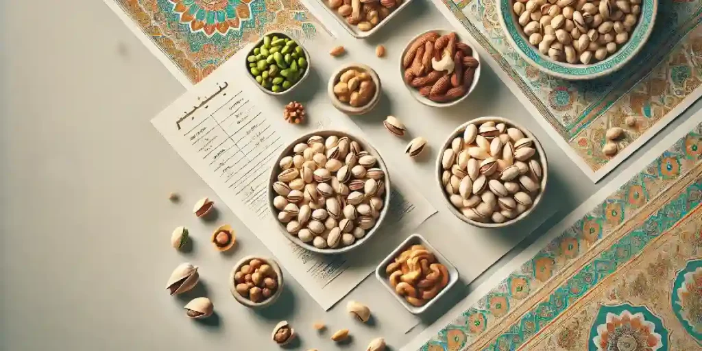 مقایسه تصویری و راهنمای تشخیص آجیل تازه و کهنه؛ در یک سمت پسته‌ها و گردوهای تازه و درخشان و در سمت دیگر آجیل‌های کهنه و کدر