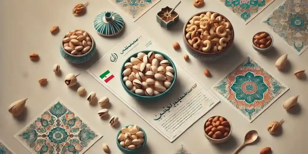 آجیل تزیینی سفره عقد شامل پسته، بادام و گردو در ظروف کریستال لوکس که نماد برکت و زیبایی در جشن عروسی است.